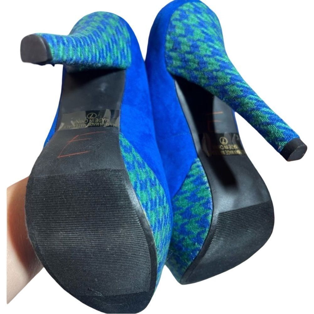 🛍️ Blue green suede, embroidered platform, stiletto pumps, high heels, size 7 - Picture 11 of 16